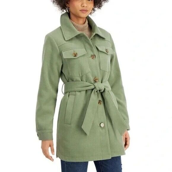 Steve Madden Juniors Belted Shirt Jacket Moss Green Plus Size 1X New - Picture 1 of 9